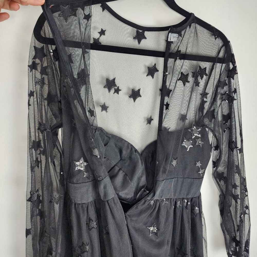 Black Sequin Lace Fairy Tulle Dress Goth Victorian Renaissance Fit Flare Party - Picture 8 of 16